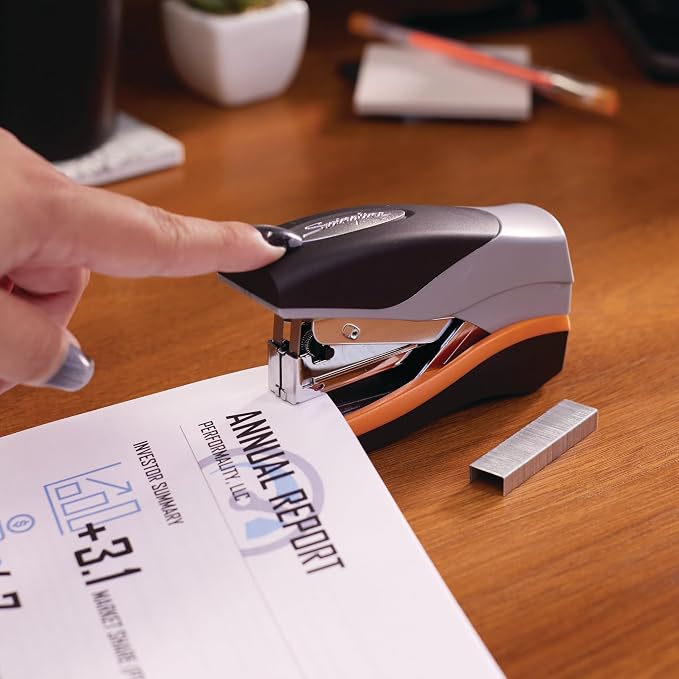 Swingline Stapler,40 Sheet Capacity,Optima 40,Jam Free,Reduced Effort,Compact,Soft Grip,Metal,Orange,Silver and Black (87842),(Pack of 6)