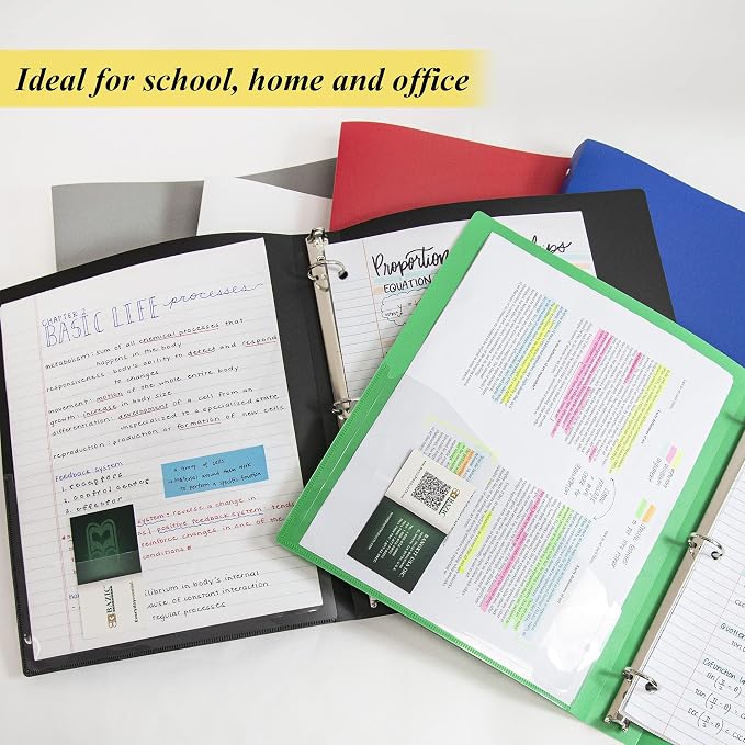 BAZIC Products 1" Classic Color Poly 3-Ring Binder, 1 Pocket, 6-Set | round rings, 1 in classic color poly 3-ring binder, 1 inside pocket, holds up to 175 sheets, Durable poly