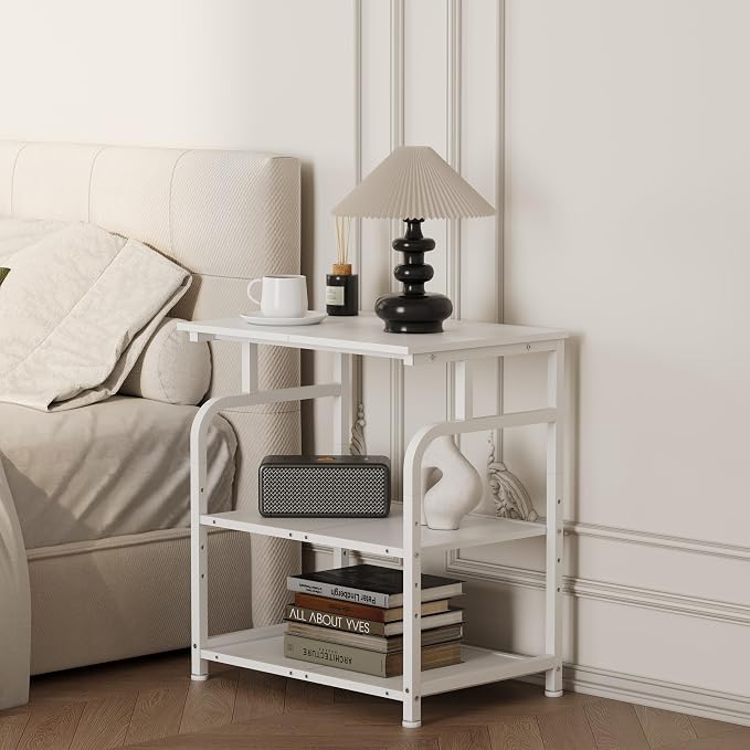 Unionly Large Rolling Printer Stand with Height Adjustable Shelf and Wheels | 3-Tier Rolling Printer Cart with Wheels, Heavy-Duty Wood Printer Table with strudy steel frame for Home Office,White
