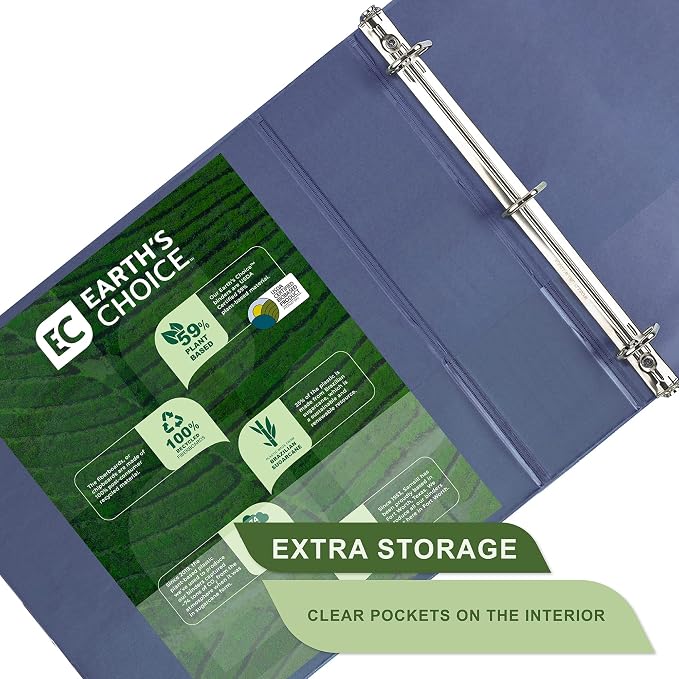 Samsill Plant-Based 3 Inch Durable D-Ring, View Binder, Eco-Friendly, USDA Certified Biobased, Single, Indigo