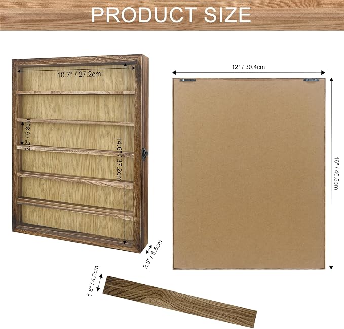 FramePro Shadow Box Frame Display Case 12x16 with Removable Shelves, Deep Memory Box Trinket Knick Knack Shelf Cabinet for Collector, Keepsake Coins Military Medals Wedding Flowers Real Wood