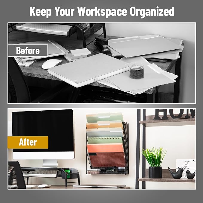Mind Reader 5-Pocket Vertical File Storage, Desktop Organizer, Wall Mount, Office, Metal Mesh, Black
