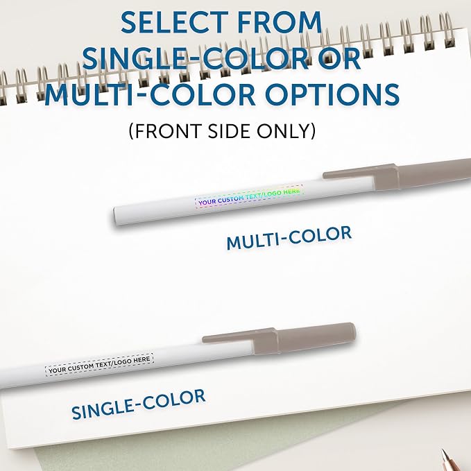 DISCOUNT PROMOS Custom Value Stick Pens Set of 50, Personalized Bulk Pack - Black Ink, Great for Office, School, Business, Tradeshows, Events - Grey