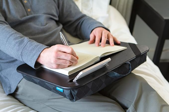 LAPGEAR Designer Lap Desk – Gray Argyle, 2-Pack with Storage Basket
