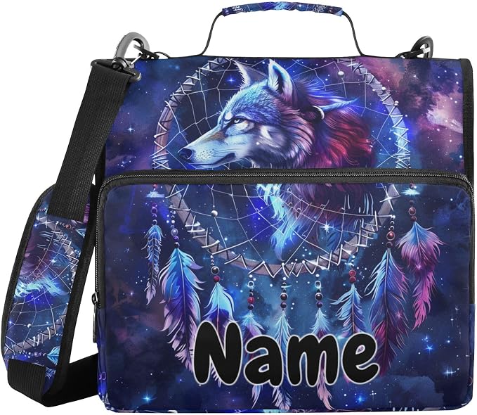 Custom Wolf Head Dreamcatcher Galaxy 3 Ring Binder Bag 1.5 inch Personalized Name Binder Organizer 500 Sheet Documents Storage for School Office