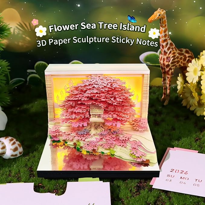 3D Time Piece Calendar, 2027 Desk Calendar With LED Light, 3d Tree Memo Pad Creative Desk Calendar, Christmas Gift for Colleague Friend, Desktop Decoration