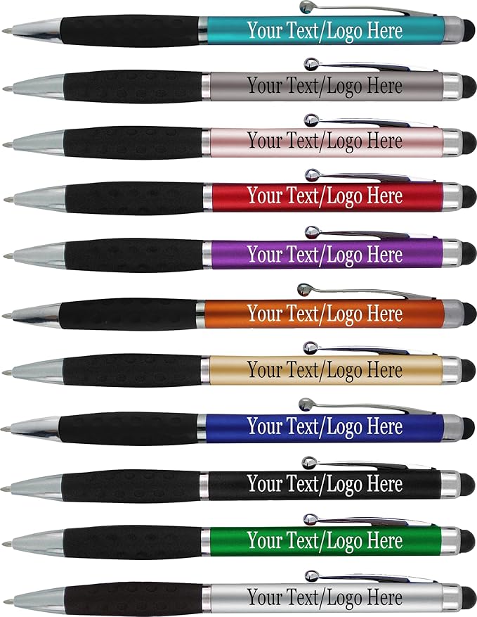 SyPen Personalized Pens With your Custom Logo or Text-600 Pack Bulk-for Businesses, Parties, and Events, 2 in 1 Ballpoint Pen & Stylus Compatible with Touchscreen Devices, Grey Barrel, Black Ink
