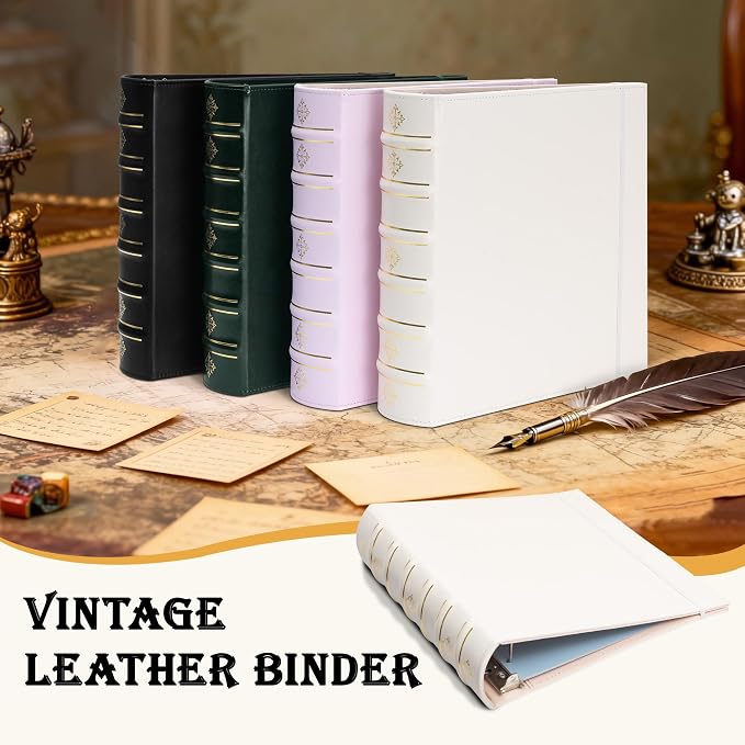 Ospelelf Leather 3 Ring Binder 2 Inch, Vintage D Ring Binder with Pockets and 5 Tab Dividers, Hardback Book Style Document Organizer Fits Letter Size for Home and Office Pink