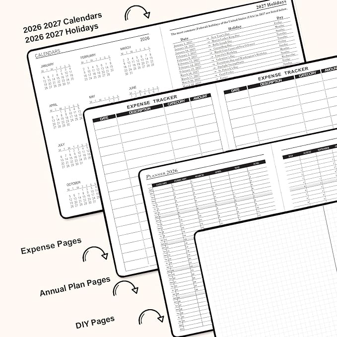 Benkaim Academic Daily Planner 2026-2027 One Page A Day (8.5"x5.8"), Calendar Book with Hourly Schedule, Appointment Book July 2026 to June 2027 Hard Cover (Black)