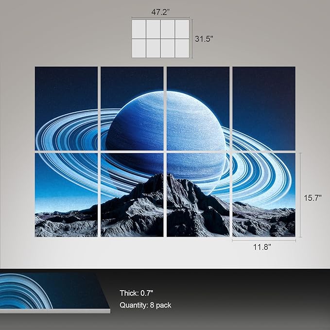 UMIACOUSTICS 8 Pcs 0.7Inch Thick Art Acoustic Panels, Total 47.2” x 31.5” Decorative Acoustical Wall Panels, Sound Absorbing Art Panels for Home, Office, Hotel, Astronomy-Aurora