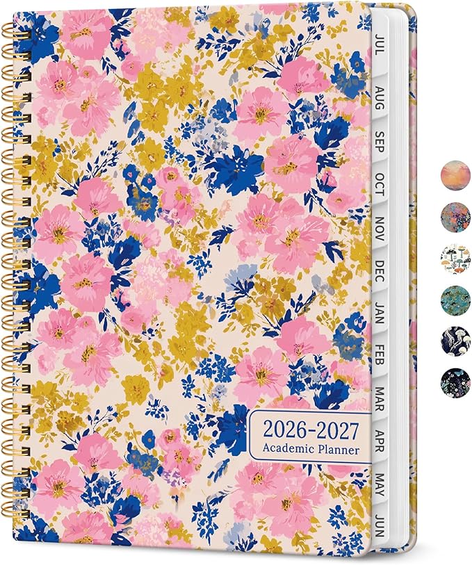 Taja Planner 2026-2027, Jul 2026-Jun 2027 Monthly & Weekly Calendar Planner | 6.3" x 8.5", Hardcover Academic Calendar, Teacher Student Agenda Book with Tabs, School Office Supplies, Pink Garden