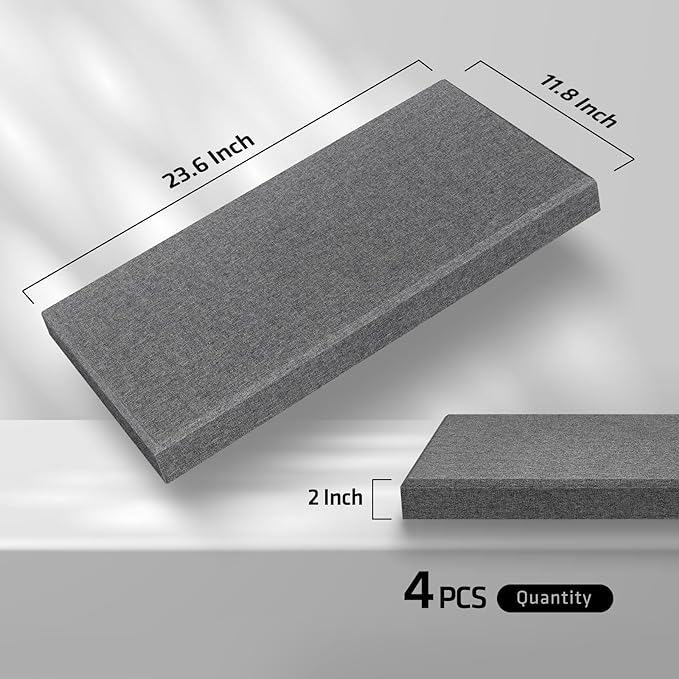 23.62" X 11.81" X 2" Fiberglass Wall Panel, 4 Pack Acoustic Panels, Acoustic Panels Sound Absorbing for Office, Studio, Home Theatre - Heather Grey