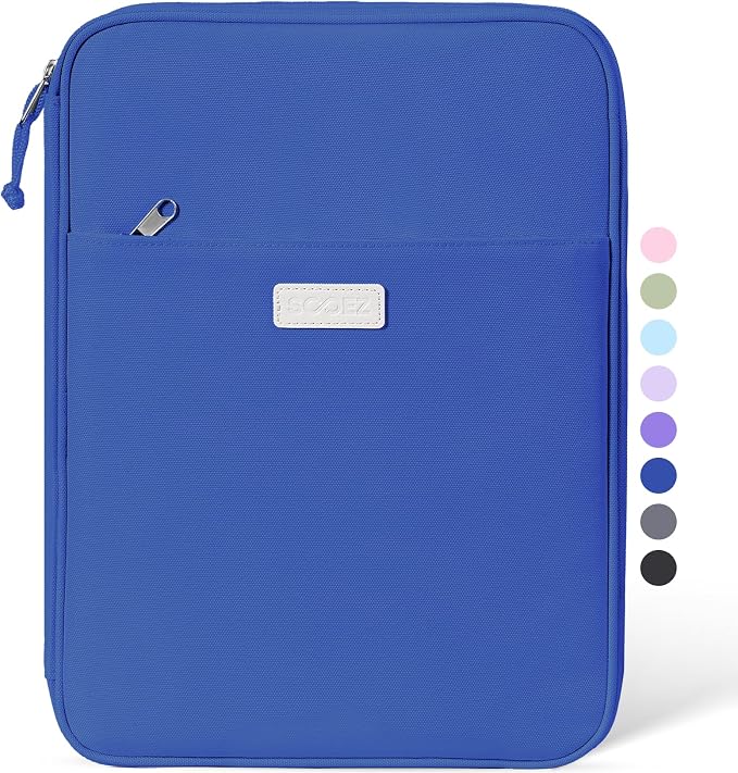 Sooez Zipper Binder Bag, 1 Inch Binders 3 Ring O-Ring, 5-Tab Divider Folder | Expanding File Folder, 500-Sheet Capacity Three Ring Binder, Organizer Storage Student School Classroom Supplies, Dark Blue