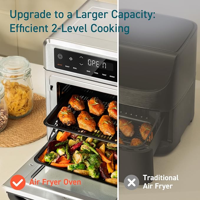 Cosori Air Fryer Oven, 13QT, 11-in-1, Rotisserie, Max 450°F, 6 Accessories | Small Footprint, Dual Heating Elements, Two-Level Cooking, 40% Faster Cooking, Dishwasher-Safe Removable Accessories