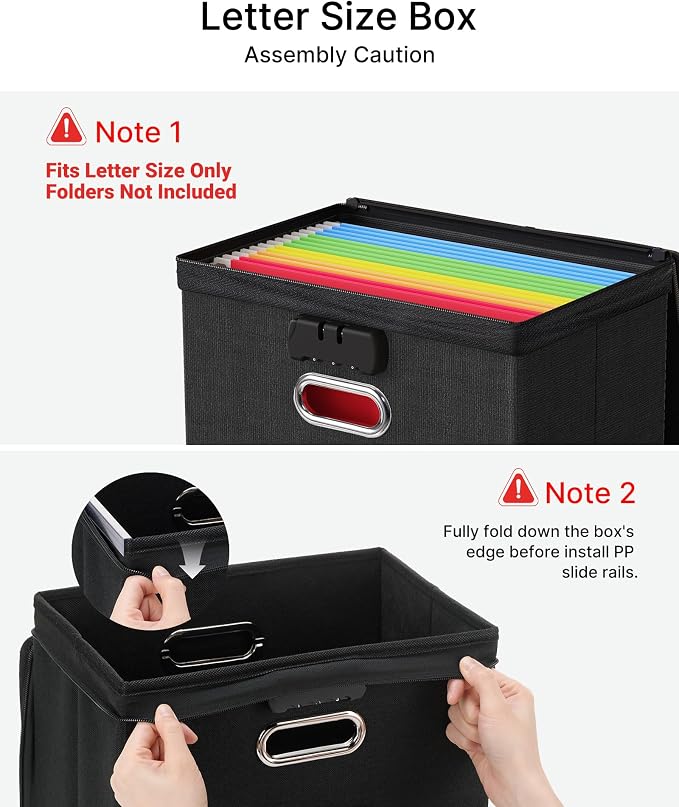 Oterri Lockable File Box Small 1-Pack Hanging Organizer for Letter-Size | Dustproof Lid. 3 Mesh Pockets. Collapsible Scratch-Resistant GRS Linen. Slide Rails. Office, Home, Dorm