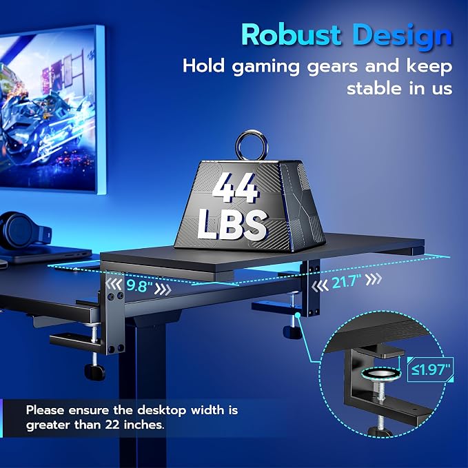 ARES WING Clamp-On 21.7" Desk Extender Shelf, Heavy Duty Desktop Organizer | 21.7"x 9.8" Versatile Clamp on Desk Shelf,For Gaming and Office Accessories, Black