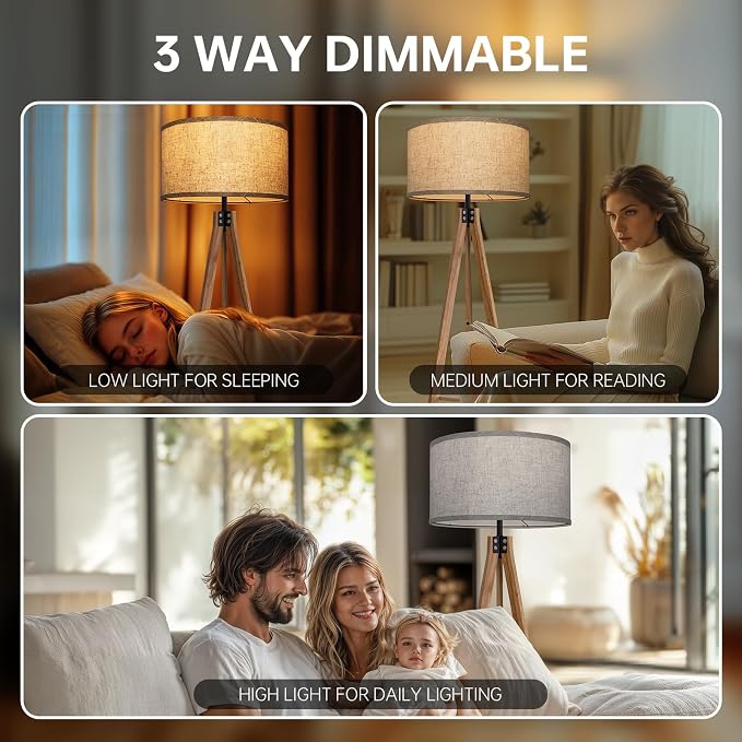 EOEYYOYB Floor Lamps for Living Room, Modern Standing Lamp with Shelf, 3 Color Temperature Led Bulb Tall Lamps with Foot Switch for Bedroom and Office, Burlywood