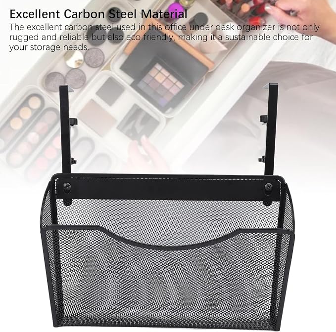 Asixxsix Under Desk Drawer, Desk Side Storage, Hanging Desk Organizer, Clamp On Desk Organizer, Mesh Metal Desk Drawer, Side Desk Organizer for Office and Home (Black)