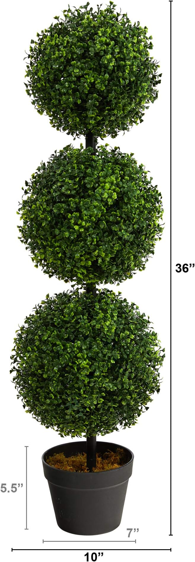 Nearly Natural 36 in Artificial Triple Ball Boxwood Topiary Tree with Pot | For Indoor or Outdoor Use, Realistic Faux Greenery, Home Patio and Office Decor, Low-Maintenance