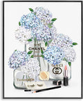 Glam Hydrangea Perfume Bottle Still Life, 11 x 14 Inch Framed Giclée Print | Stupell Industries · By Ziwei Li · Ready to hang · Chic gift for bedroom or dressing room · Made in USA