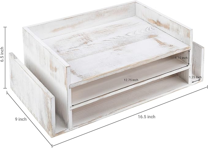 MyGift 3-Tier Desk Organizer & File Tray, Wood Letter Holder for Office, Farmhouse White Wood Desktop Document Organizer with Paper Storage