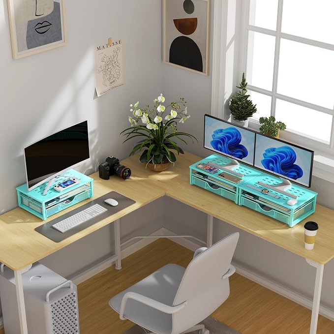 gianotter Computer Monitor Stand Riser with Drawer | Desk Organizers and Accessories Desk Accessories & Workspace Desktop Organizers Storage for Printer Stand (Blue)