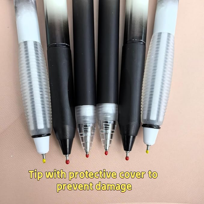 Fengtaiyuan Retractable Gel Pens, 0.5mm Fine Point Black Ink, Quick Dry No Smudge Gel Pens with Comfort Grip, Smooth Writing for School Office Note Taking, 6 Pack