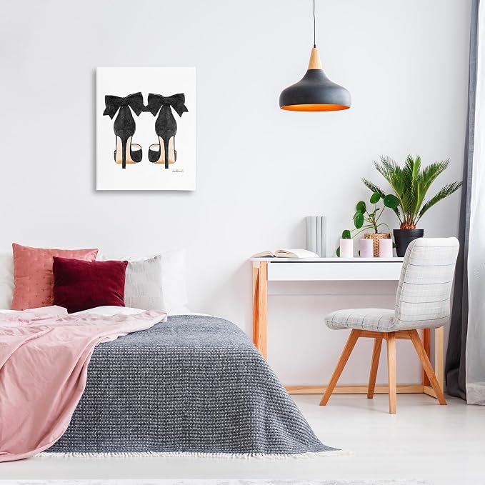 Stupell Industries Glam Pumps Heels With Black Bow Oversized Stretched Canvas Wall Art, Proudly Made in USA | Stupell Industries · By Amanda Greenwood · Ready to hang · Chic fashion decor for home or office · Made in USA