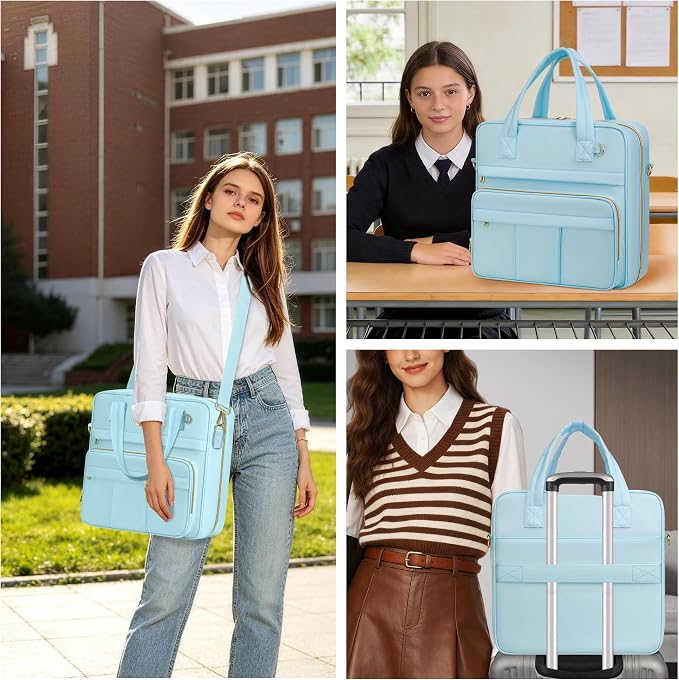 Zipper Binder | 3 Inch O-Ring, 600 Sheet Capacity Trapper Keeper with Shoulder Strap & Handle, Binder Bag with Multiple Storage Pockets, Fits 13" Laptop (Blue)