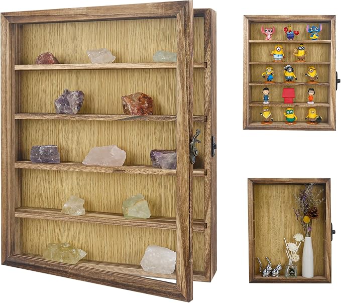 FramePro Shadow Box Frame Display Case 11x14 with Removable Shelves, Deep Memory Box Trinket Knick Knack Shelf Cabinet for Collector, Keepsake Coins Military Medals Wedding Flowers Real Wood