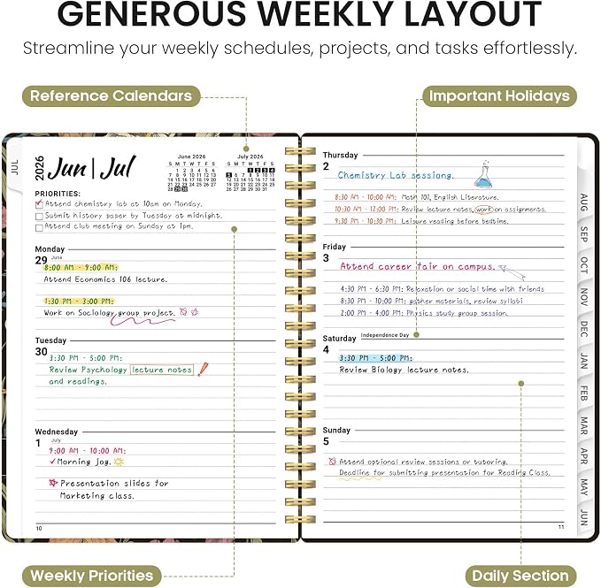 Academic Planner 2026-2027, Jul 2026-Jun 2027 Monthly & Weekly Planner