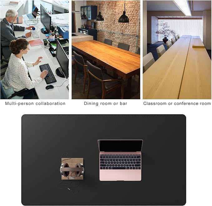 Cacoy 51.2" x 27.5" Large Leather Desk Mat, Extended Mega Size Computer Mouse Pad for Full Desk Coverage, Waterproof Office Desk Protector, PU Leather Desk Pad Blotters (Black)