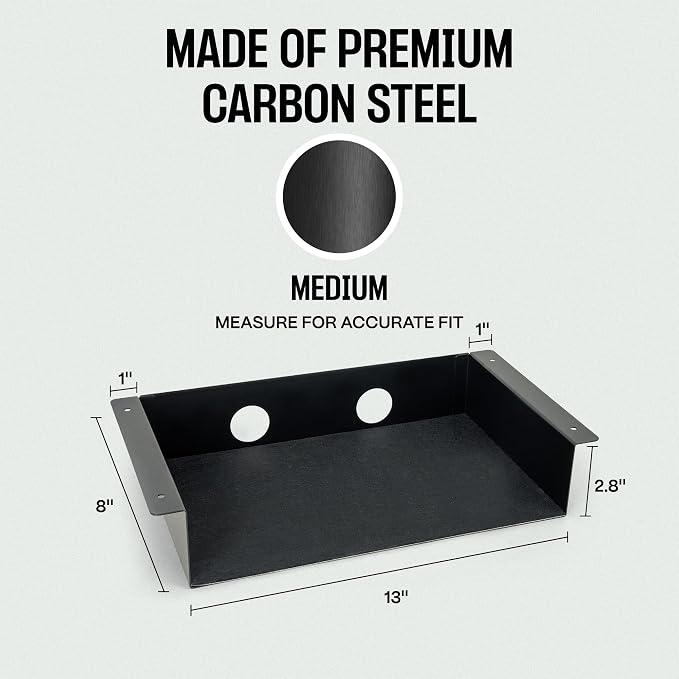 COREMINDED Under Desk Storage Shelf - Carbon Steel Under Desk Tray with Cable Management, Mountable Add-On Shelf for Table & Office Desks (13" x 8" x 2.8")