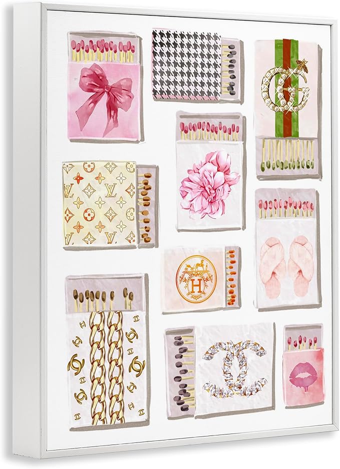 'Glam Girl Matchboxes'| Framed Giclee Art | Stupell Industries | White, 16 x 20 Inches, Easy to Hang and Sturdy, Made in USA, by Ziwei Li