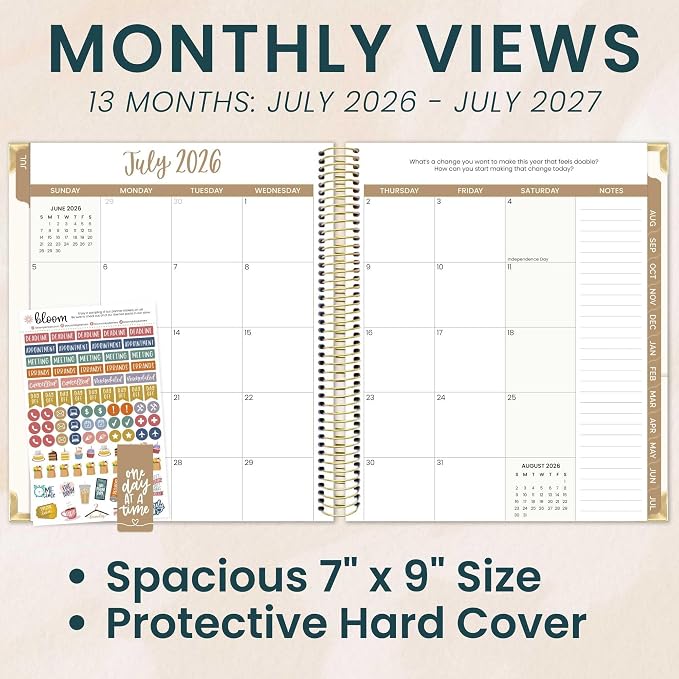 bloom daily planners 2026-2027 Hardcover Academic Year Goal & Vision Planner (July 2026 - July 2027) - 13 Months - Monthly & Weekly Calendar Agenda Organizer - 7.5" x 9" - Coastal Calm