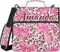 Custom 3 Ring Zipper Binder Pink Bow Leopard Print Personalized Name 1.5 inch Binders Large Capacity Multi Pockets for School Office Supplies