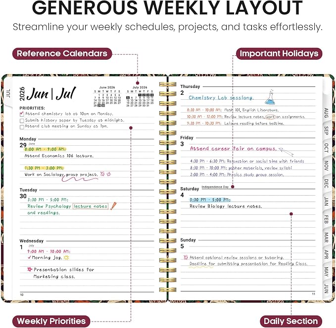 Planner 2026-2027, Monthly & Weekly Jul 2026-Jun 2027 Planner Calendar
