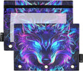 Mystical Wolf Face Pencil Pouch for 3 Ring Binder, 2 Pack Waterproof Pencil Bags Clear Window Pencil Case Zipper School Office Supplies