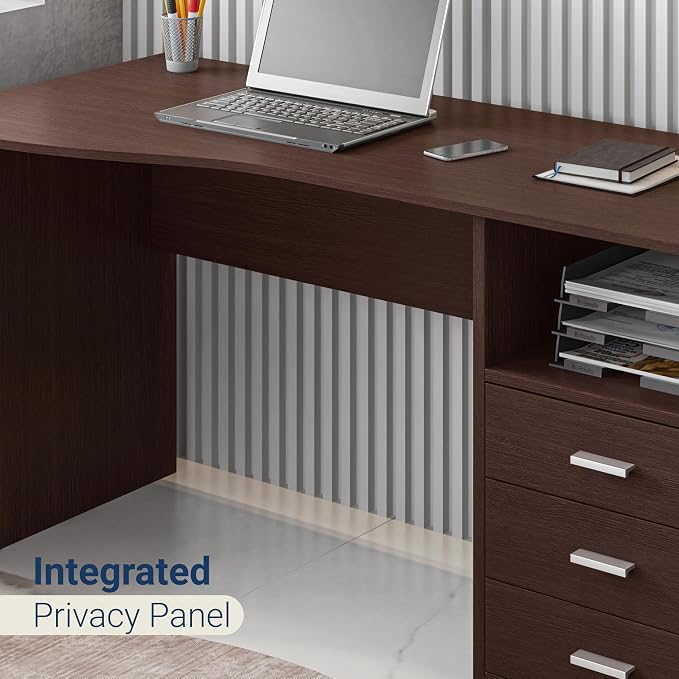 Techni Mobili 51 Inch Classic Computer Desk w/ Drawers & Storage, Wenge | 51 Inch classic desk with 3 drawers, spacious storage, sturdy frame, and functional home office workstation for modern setups