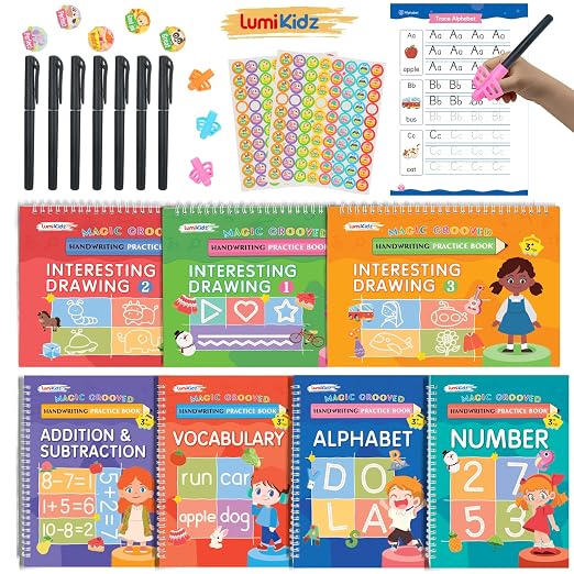Magic Grooved Writing Practice for Ages 3-8, Grooved Handwriting Practice for Kids, Reusable Handwriting Book, Preschool Learning Activitys for Tracing Letters & Numbers, Gifts for 3 Year Old Boy