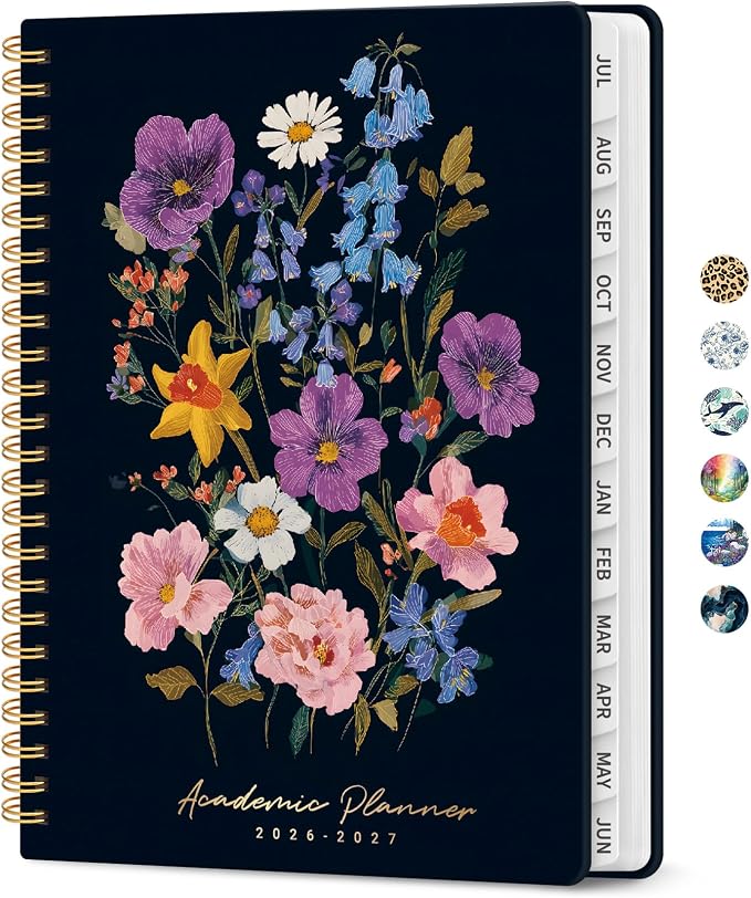 Taja Planner 2026-2027, Jul 2026-Jun 2027 Monthly & Weekly Calendar Planner | 6.3" x 8.5", Hardcover Academic Calendar, Teacher Student Agenda Book with Tabs, School Office Supplies, Bold Bouquet