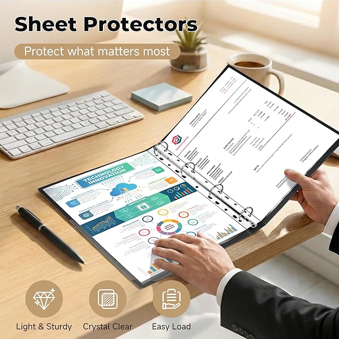 Pauuooa 120 Pack Clear Sheet Protectors 8.5 × 11 Inch, Plastic Page Sleeves for 3 Ring Binder, Transparent Letter‑Size Document Covers, Top Loading, for Paper Documents, Home, School and Office Use