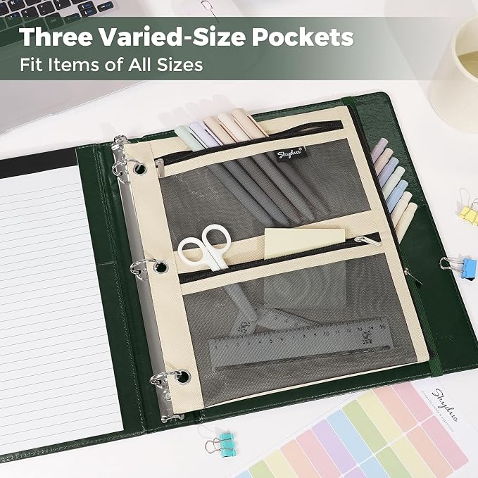 SKYDUE 3 Ring Binder with Magnetic Clipboard, 1 Inch Binder with 5 Dividers | Faux Leather Binder, Folder, Binder Pouch, Plastic Sleeves, and notepad, Ideal for Office & School Supplies Organize
