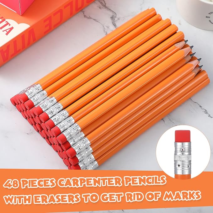 Fainne 48 Pcs Large Pencils 3 Sharpeners,Orange+silver,Round
