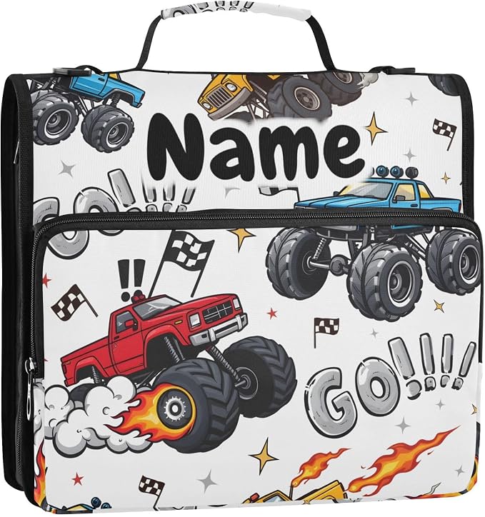 Custom Truck Racing Car Flag 3 Ring Binder Bag 1.5 inch Personalized Name Binder Organizer 500 Sheet Documents Storage for School Office