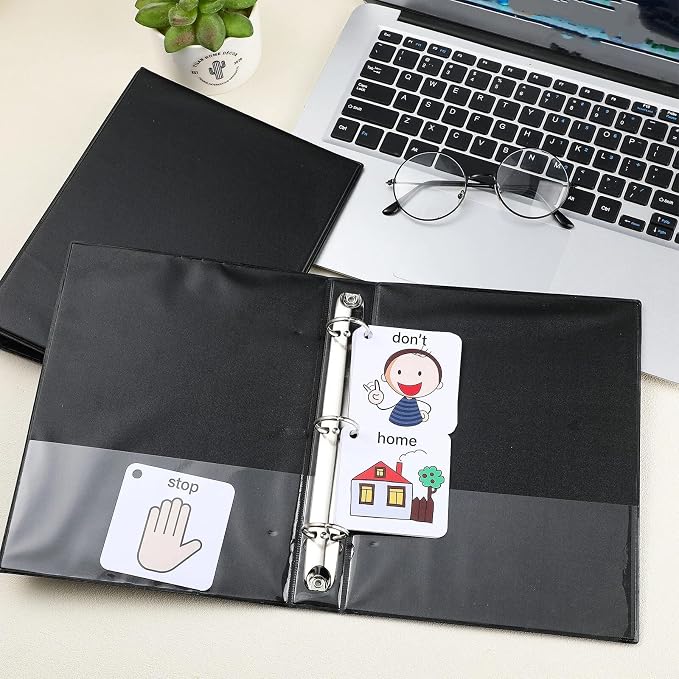 Resurhang 6 Pcs 1 Inch 3 Ring Binders 9.25 x 7.24 Inch Mini Small Black 3 Round Ring Binder with 2 Clear Pockets Fits 5 1/2 x 8 1/2 Binder Paper Pages Planner
