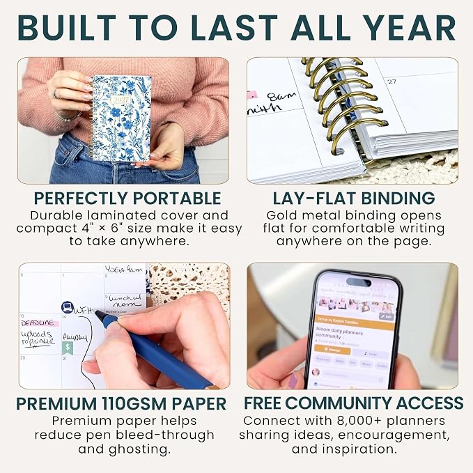 bloom daily planners 2027 Pocket Planner (January 2027 - December 2027) - 4” x 6” MINI Weekly Monthly Agenda Organizer & Calendar Year Book - Blue & White Floral