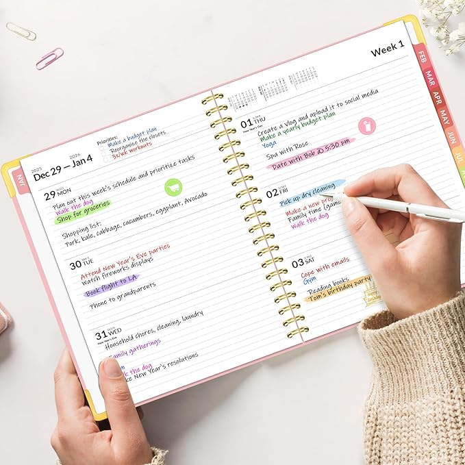 Forvencer 2026 Planner, Hardcover Calendar Planner Weekly and Monthly, Jan 2026 - Dec 2026, 8.5" x 11", Spiral Agenda Book with Tabs, Exquisite Daily Journal Organizer for Home School, Black