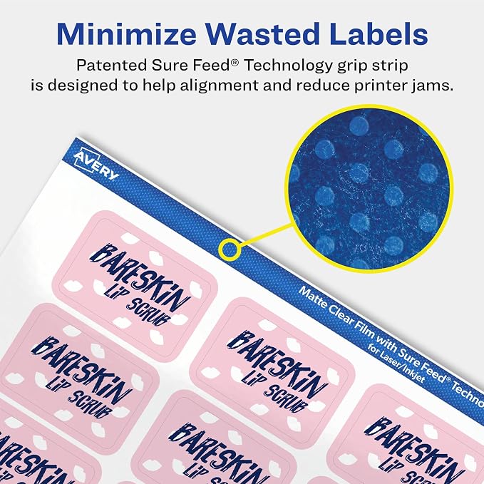 Avery Matte Clear Rectangle Labels, Sure Feed Technology, 1" x 1.5", 3,200 Matte Clear Labels, Print-To-The-Edge, Laser/Inkjet Printable