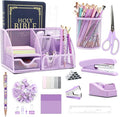 Purple Desk Organizers and Accessories,12Pcs Pink School Supplies for Girl | Office Supplies for Women Coworkers Students, Include Stapler, Pen Holder, Tape Holder, Scissors, Ruler, Staple Remover
